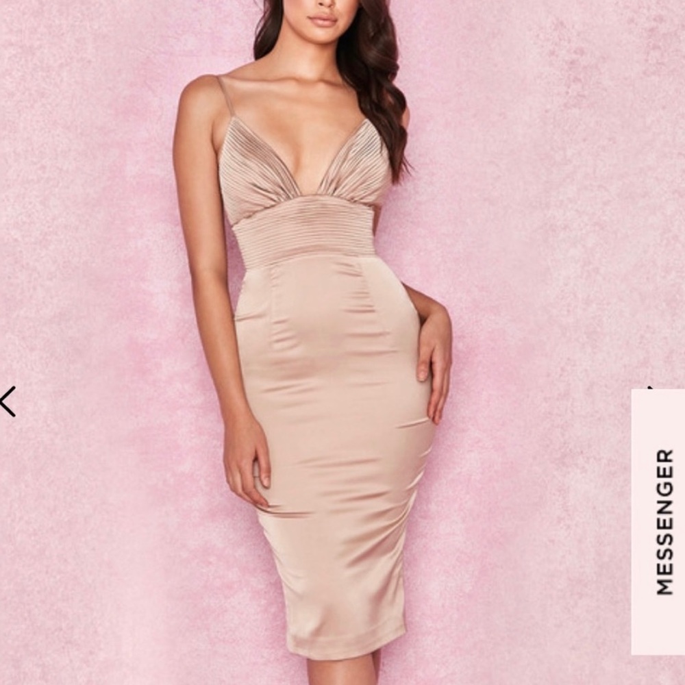 House of CB Ronel Dark Nude Satin Pin Tuck Dress